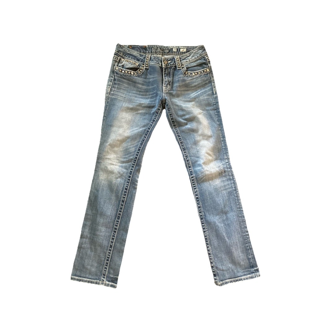 Miss Me Signature Straight Jeans Womens 29 Med Wash Low Rise Rhinestone Sequin